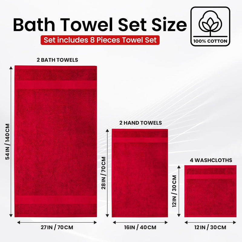 Infinitee Xclusives Premium Bath Towels Set - [Pack of 8] 100% Cotton Highly Absorbent 2 Bath Towels, 2 Hand Towels and 4 Washcloths - Hotel & Spa Quality Bath Towels for Bathroom (Shadow Grey)