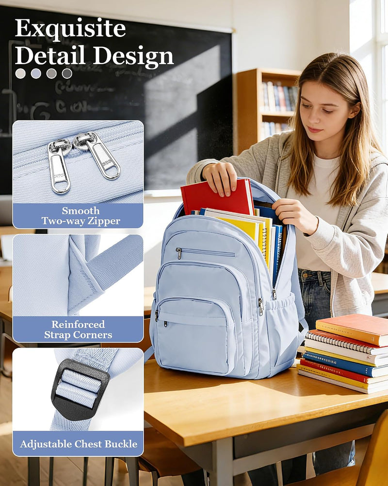 WEPOET Backpack Women Men School Backpack Large with Many Compartments Waterproof Backpack Lightweight for School Backpack Teenager Daypacks Backpack for Boys Girls, A4 blue, Rucksack Backpacks