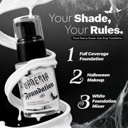 VANERIA White Foundation, Goth Foundation Liquide Makeup, Clown Makeup, Blanco Face Paint, Full-Coverage Waterproof, Mixer Use or White Base for Halloween, Cosplay, Stage, Mime & Film.30ML