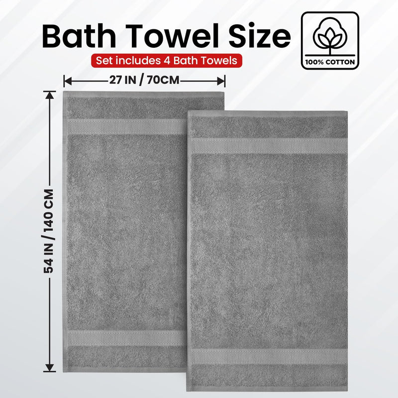 Infinitee Xclusives Premium Bath Towels Set Pack of 4-100% Ring Spun Cotton Bath Towels 70cm x 140cm - Highly Absorbent Durable Towels, Perfect for Daily Use (Charming Grey, Bath Towels)