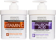Collagen Peptides Body Lotion & Face Moisturizer Peptide Infused Collagen Lotion For Women & Men Helps Improve Look Of Crepey Skin, Wrinkles, & Uneven Dry Skin Texture, 16 Ounce - 450 g (Pack of 2) Vitamin C + Hyaluronic Acid Cream Bundle