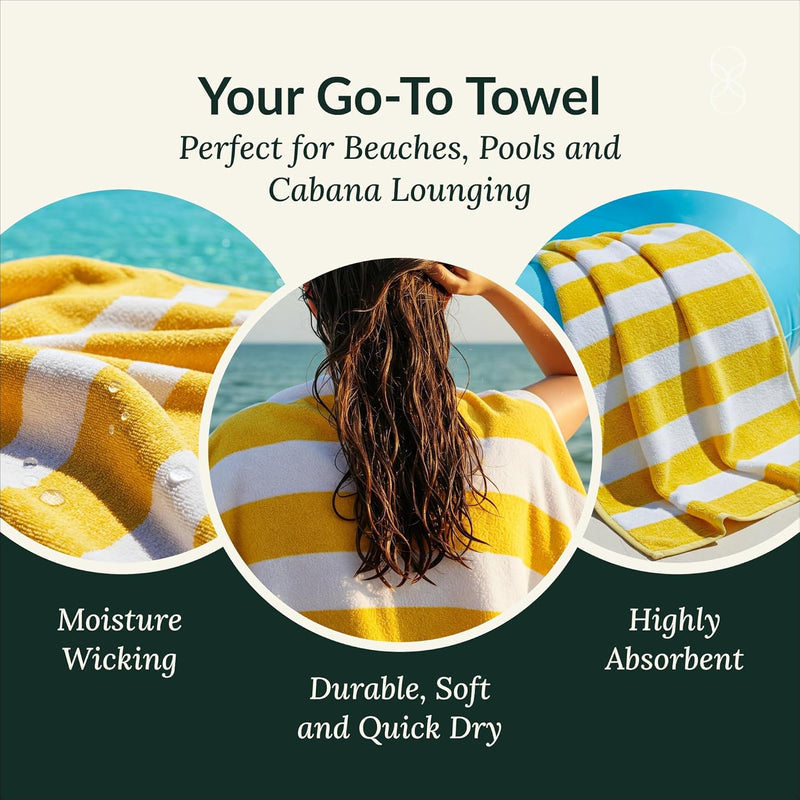 Cloud Scape Linen 2 Pcs Cabana Stripe Beach Towel Set, Oversized Soft Cotton Towel, Quick Dry and Highly Absorbent, Perfect for Beach, Picnic and Fitness, 76x152 cm, Blue