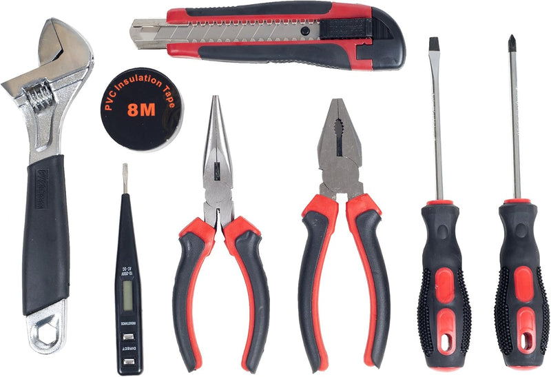 Stalwart - 75-Ht1009 Household Hand Tools, Tool Set - 9 Piece By , Set Includes Adjustable Wrench, Screwdriver, Pliers (Tool Kit For The Home, Office, Or Car) Red - Red