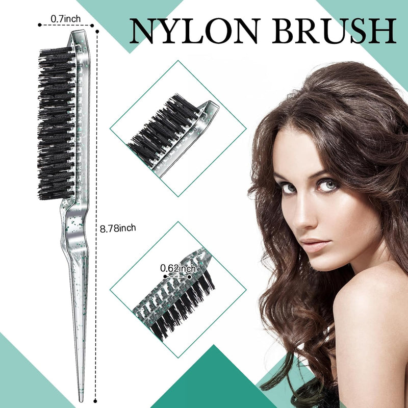Geiserailie 3 Pcs Slick Back Hair Brush Set Bristle Brush Edge Control Teasing Comb for Women Black Hair(Black)