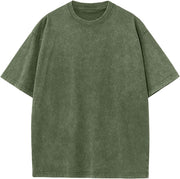 Mens Cotton T-Shirt, Oversized, Unisex, Short-Sleeved, Casual, Loose Fit, Washed, Solid Color - Armygreen