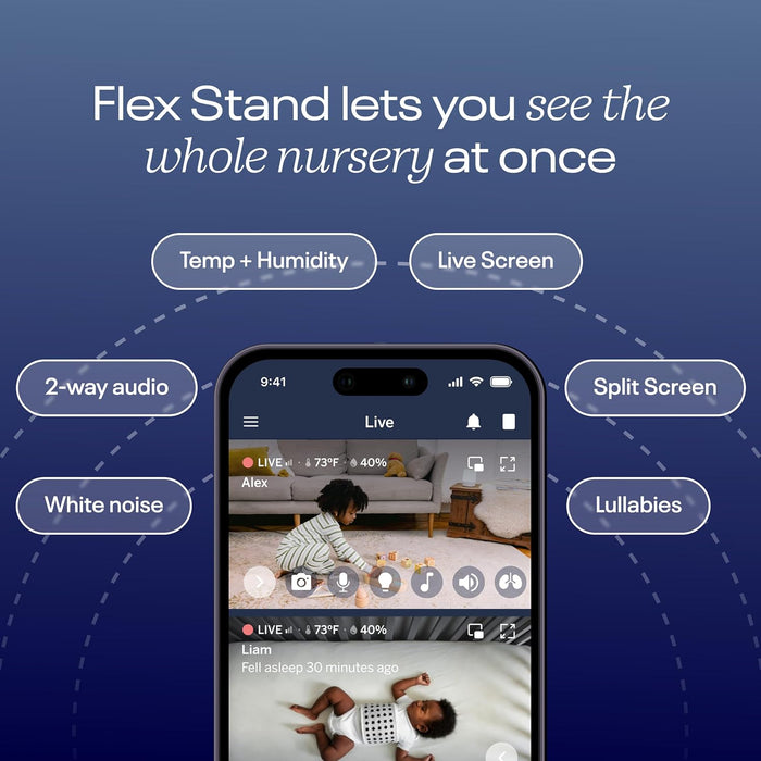 Nanit Pro Smart Baby Monitor & Flex Stand - 1080p Secure Wi-Fi Video Camera, Sensor-Free Sleep & Breathing Motion Tracker, 2-Way Audio, Sound & Motion Alerts, Night Vision, and Breathing Band - White