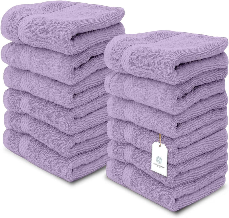 White Classic Luxury Cotton Washcloths - Small Hotel Spa Bathroom Face Towel | 12 Pack |