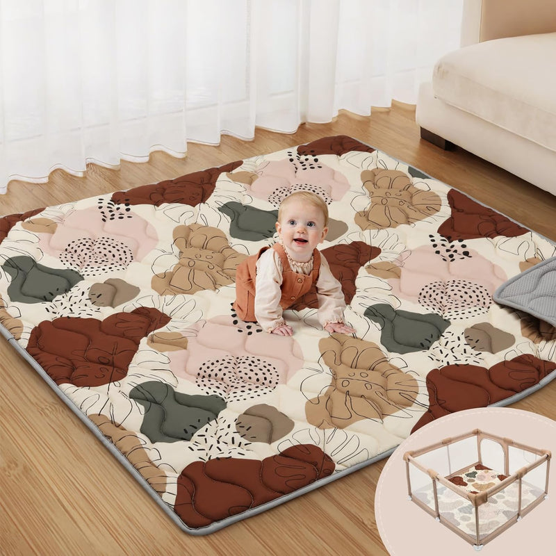 Blissful Diary Baby Play Mat, 47x47 Infant Play Mat for Playpen, Thicken Foam Cushioned Baby Mat for Floor, Non-Slip Kids Play Mat, Washable Baby Playmat for Babies,Toddlers, Earth Tones Design