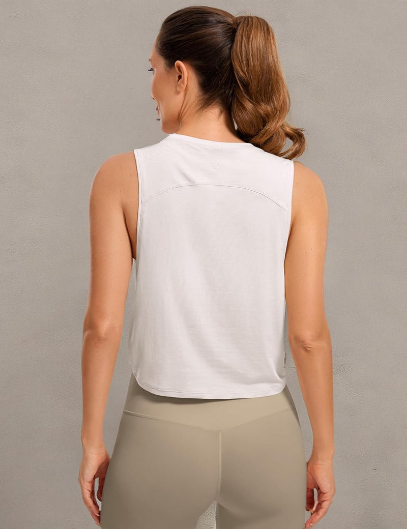 CRZ YOGA Women's Pima Cotton Workout Tank Crop Sports Shirt Sleeveless Yoga Running Tops