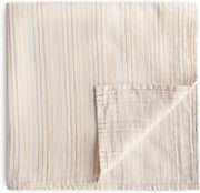 Organic Cotton Muslin Baby Blanket - Extra Soft Breathable Newborn Baby Blanket for Swaddling, Nursing & Cuddling - Pre-Washed for Delicate Skin Caramel Dots - Retro Stripes