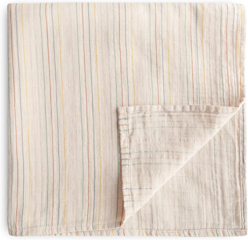 Organic Cotton Muslin Baby Blanket - Extra Soft Breathable Newborn Baby Blanket for Swaddling, Nursing & Cuddling - Pre-Washed for Delicate Skin Caramel Dots - Retro Stripes