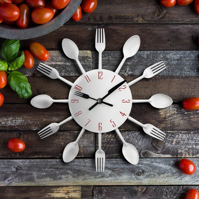 Timelike 3D Removable Modern Creative Cutlery Kitchen Spoon Fork Wall Clock Mirror Wall Decal Wall Sticker Room Home Decoration (Black)