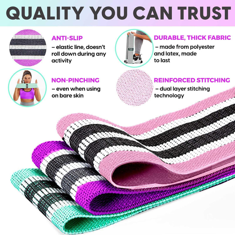 Fabric Resistance Bands for Working Out - 5 Booty Bands for Women and Men, Best Exercise Band Workout Bands for Workout Legs Butt Glute Hip - Gym Loop Fitness Bands Set for Home with Training Guide - Pink, Purple, Aqua, Black