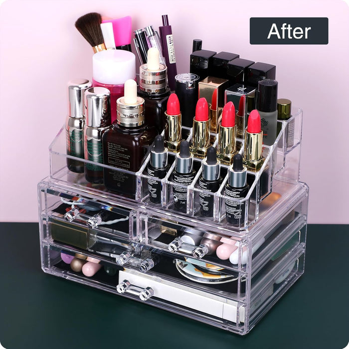 MOSIKER Acrylic Makeup Organizers and Storage with 4 Drawers,Clear Stackable Cosmetic Jewelry Accessories Holder