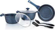 Prestige Essentials Granite 7 Piece Non-Stick Cast Aluminium Cookware Sets Induction Compatible Pots and Pans Set Grenn - PR80960 - Blue