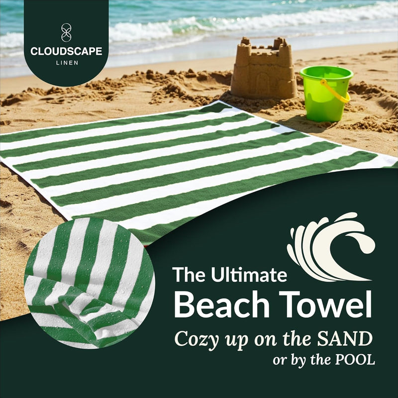 Cloud Scape Linen 2 Pcs Cabana Stripe Beach Towel Set, Oversized Soft Cotton Towel, Quick Dry and Highly Absorbent, Perfect for Beach, Picnic and Fitness, 76x152 cm, Blue