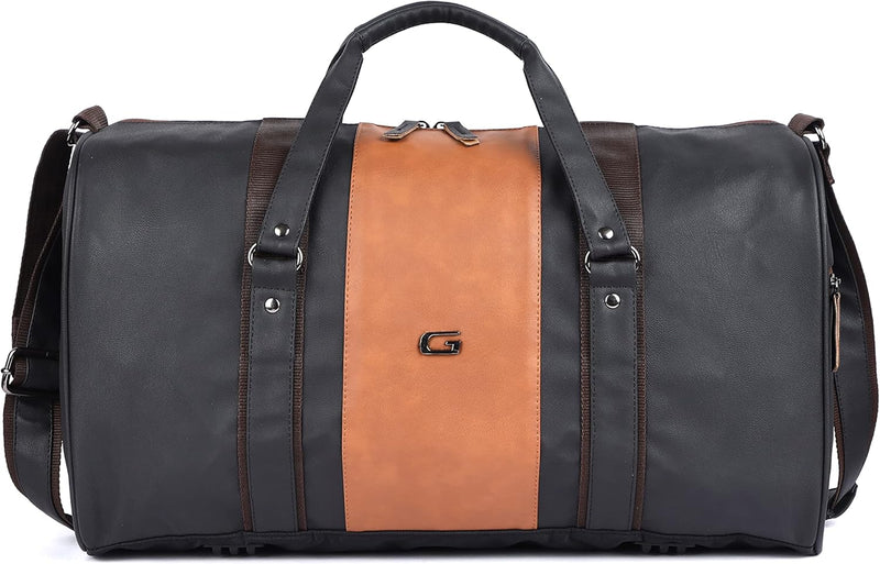 Vintage Faux-Leather 26L Medium Water Resistant Travel Duffle Bag/Gym Bag/Sports Duffle for Men/Women (Black)