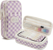 Large Capacity Pencil Case with Zipper, Cute Checkerboard Pencil Pouch for School Office College, Stationery Storage Bag Box Holder for Student Teen Girls Boyd Back to School Gifts (Pink) - Purple