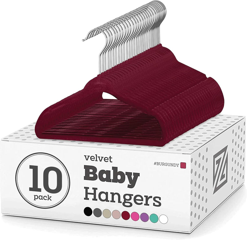 ZOBER Hangers For Baby Clothes - Chrome Swivel Hook - Non Slip Toddler Hangers for Baby and Children Clothes Space saving - Hanger for Everyday Use Set Of 10 - Pink