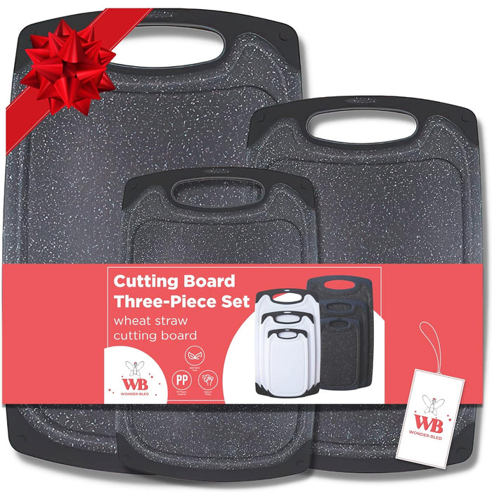 WONDER-BLED Reversible Cutting Board Set of 3, Plastic Chopping Board for Kitchen, BPA Free Food Safe PP Material, Non-Slip Design with Easy Grip Handle, Juice Grooves, Dishwasher Safe (White)