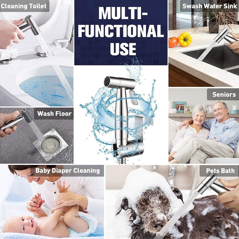 Pugrwei 【New Version】Handheld Bidet Sprayer for Toilet, Premium Stainless Steel Bathroom Bidet Sprayer Set, (Stainless Steel) (Brushed) (Control Value)