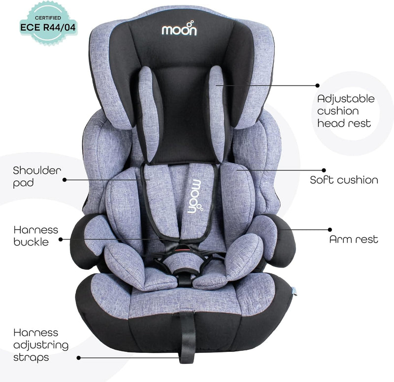 The Moon Brand Tolo Car Seat – Baby Travel Gear for Kids (9m to 11yrs) – ForwardFacing Child Booster Seat w/ Adjustable Headrest – Group 123 Comfort Car Accessories – Green