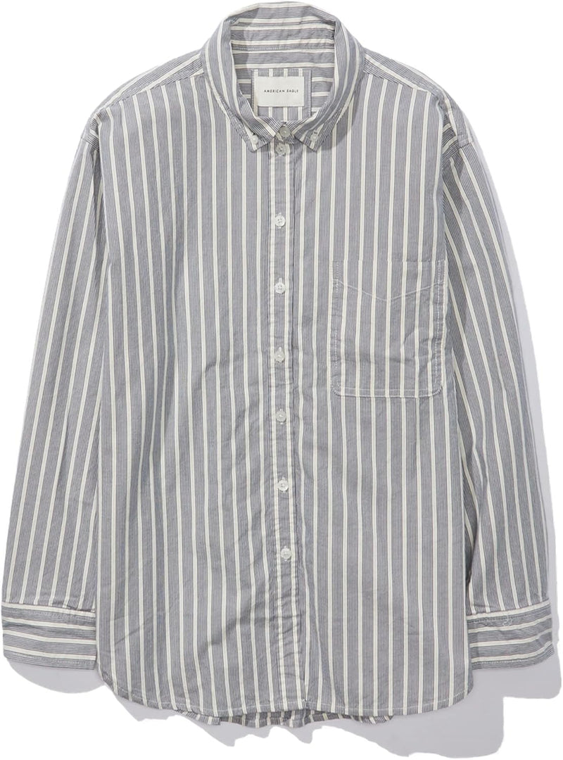Women Oversized Oxford Button-Up Shirt - Navy