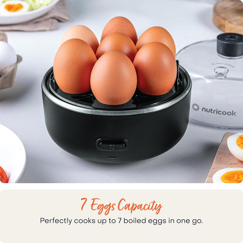 NutriCook Rapid Egg Cooker: 7 Egg Capacity Electric Egg Cooker for Boiled Eggs, Poached Eggs, Scrambled Eggs, or Omelettes with Auto Shut Off Feature - Silver
