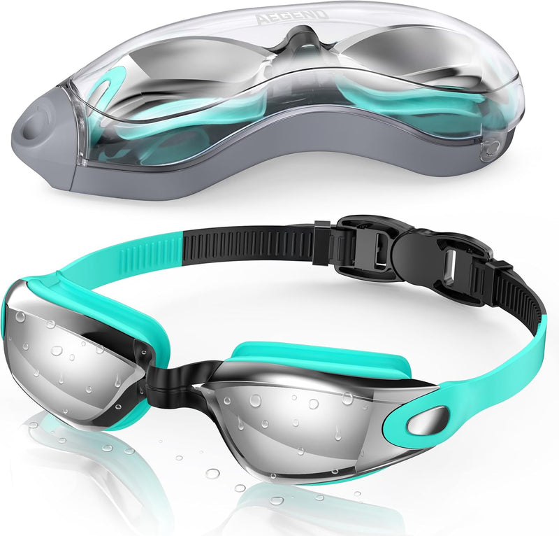 Aegend Swim Goggles, Swimming Goggles No Leaking Adult Men Women Youth - Light-blue Silver