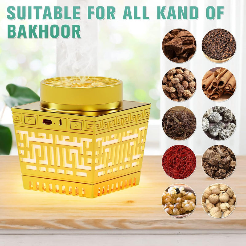ACHAS Electric Bakhoor Incense Burner Portable Usb Rechargeable Arabic Electric Bukhoor (Gold)