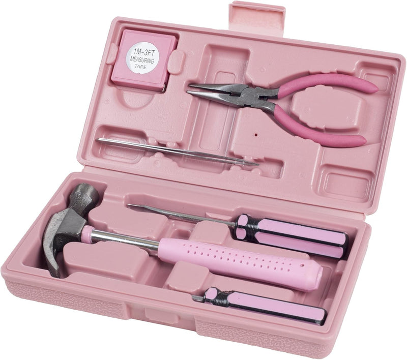 Stalwart - 75-HT1007 Household Hand Tools, Tool Set - 6 Piece by, Set Includes Hammer, Screwdriver Set, Pliers (Tool Kit for the Home, Office, or Car) Black - Pink