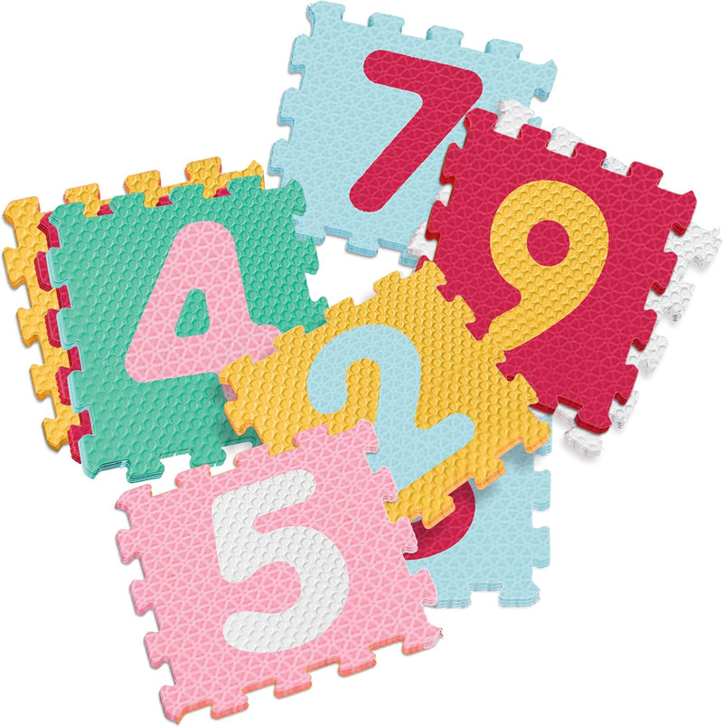 Sunta Mix Textured Numbers Puzzle Baby Mat (32x32cm), Soft, Non-Toxic, EVA Foam, Interlocking Tiles, Made in Malaysia, 9 pcs - Assorted - 30 x 30 cm