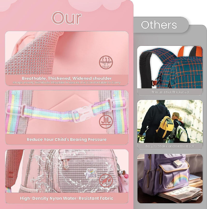 Girls Backpack for Kids Bookbag Teens Girls Elementary School Bags Cute Student School Backpack Toddler Backpack Lightweight Waterproof Bag for Child - Pink