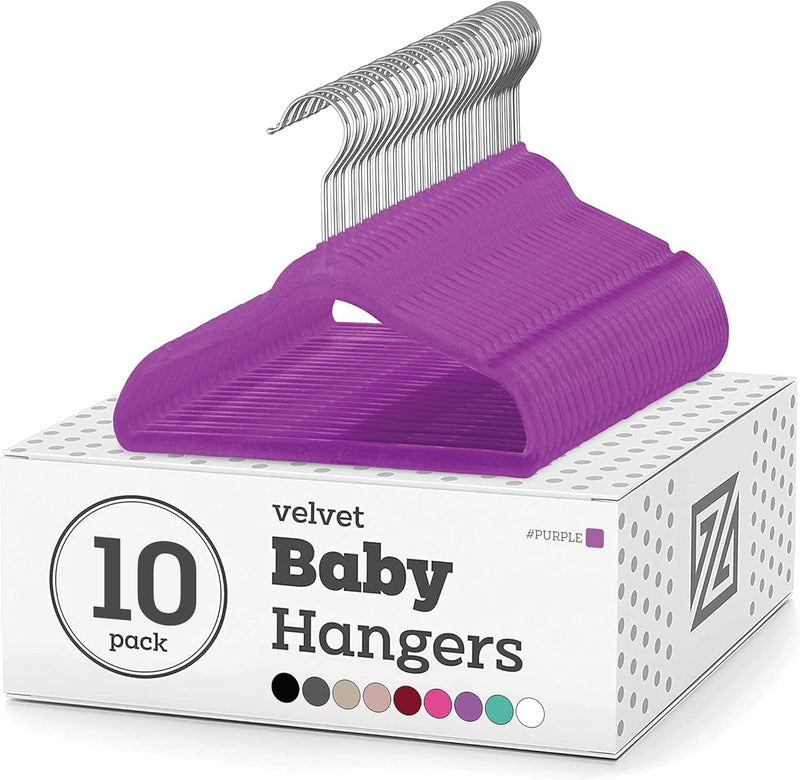 ZOBER Hangers For Baby Clothes - Chrome Swivel Hook - Non Slip Toddler Hangers for Baby and Children Clothes Space saving - Hanger for Everyday Use Set Of 10 - Pink