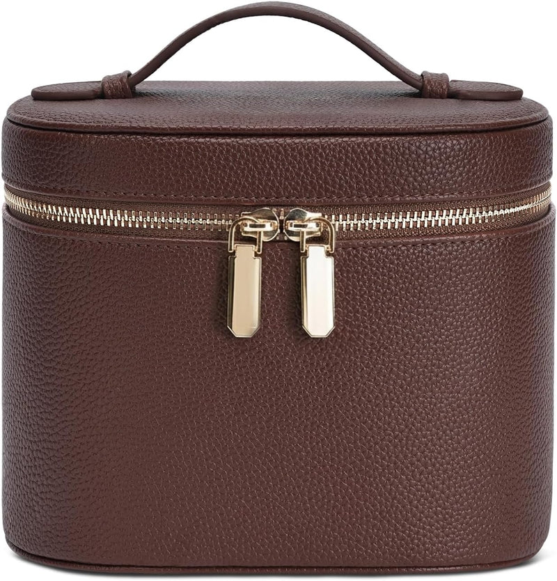 Makeup Bag Travel Makeup Bag with Compartments and Handle Portable Toiletry Bag for Women - Coffee(7.6*5.5*6 in)