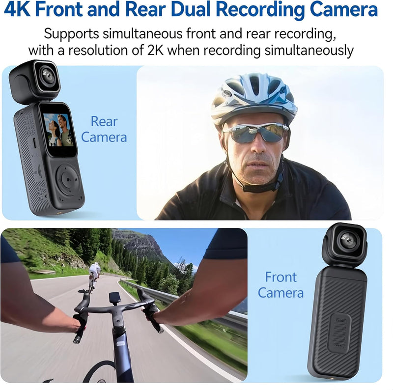 Angju 4K Pocket Vlogging Camera with Dual Screen & 3-Axis Gimbal Stabilizer, Handheld Portable Video Camera with WiFi, Face Tracking, 270 Rotation & 64GB SD Card