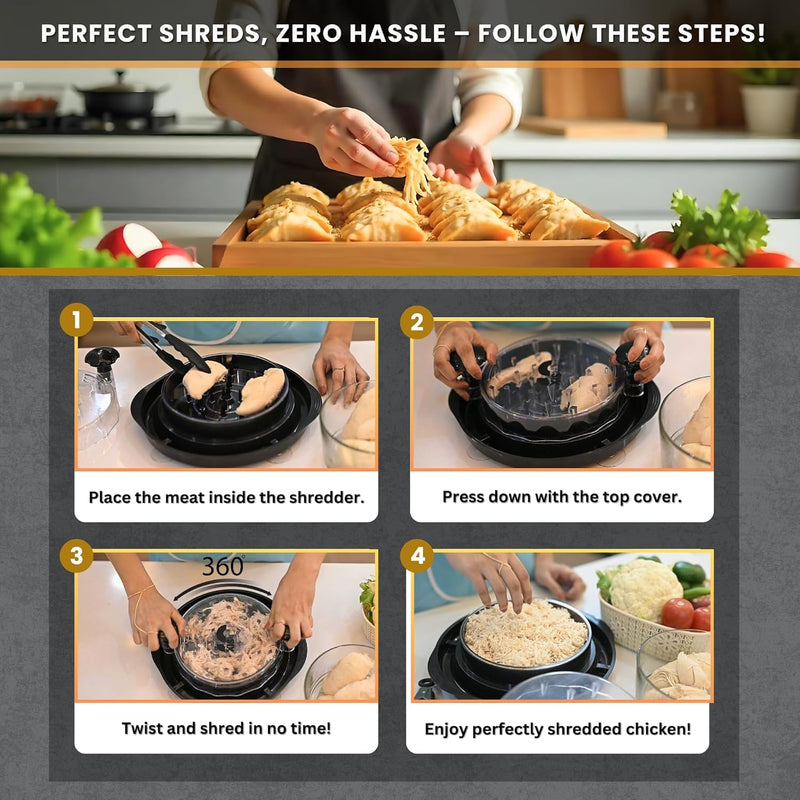 Chicken shredder tool twist large 11.8 meat shredder tool twist for quick chicken breast shredding - With Non-Slip Pads & Suction Cups, Dishwasher Safe Kitchen Tool with Tongs & Soap Brush