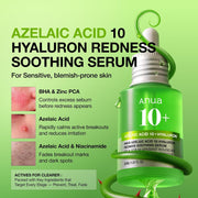 Azelaic Acid 10 Hyaluron Redness Soothing Serum, Facial Serum for Sensitive skin, Hyaluronic Acid, Niacinamide, Spot Care, Natural Color, Vegan, Korean Skincare (30ml/ 1.01 fl oz.)