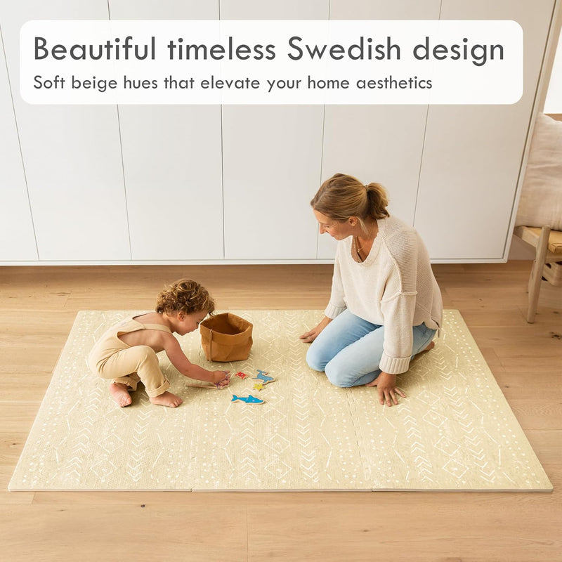 Lillefolk Baby Foam Play Mat - Baby Play Mat Floor Tiles for Kids Puzzle Piece Floor Mat - Foam Baby Mat for Floor Play Mats - Babies & Toddlers Non Toxic Play Mat for Baby Tummy Time Mat 6x6ft Beige