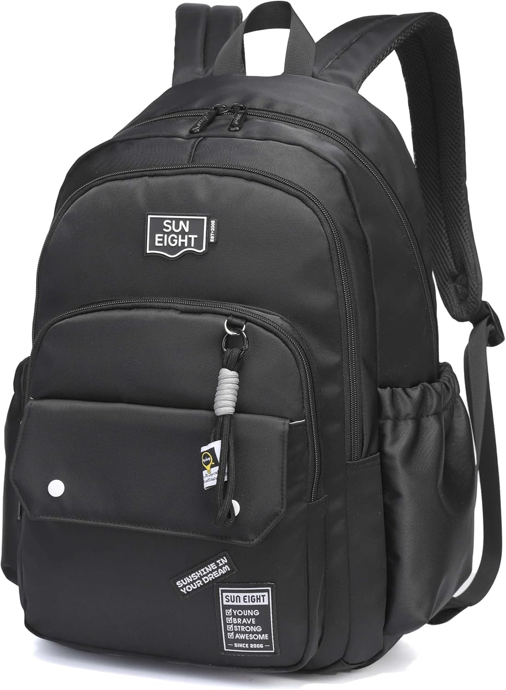 Premium 18.5-inch Light Weight School Backpack Water Resistant Polyester Black Colored Daypack for Boys and Girls, SE8485