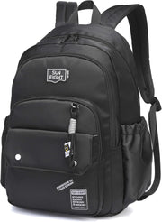 Premium 18.5-inch Light Weight School Backpack Water Resistant Polyester Black Colored Daypack for Boys and Girls, SE8485 - Black