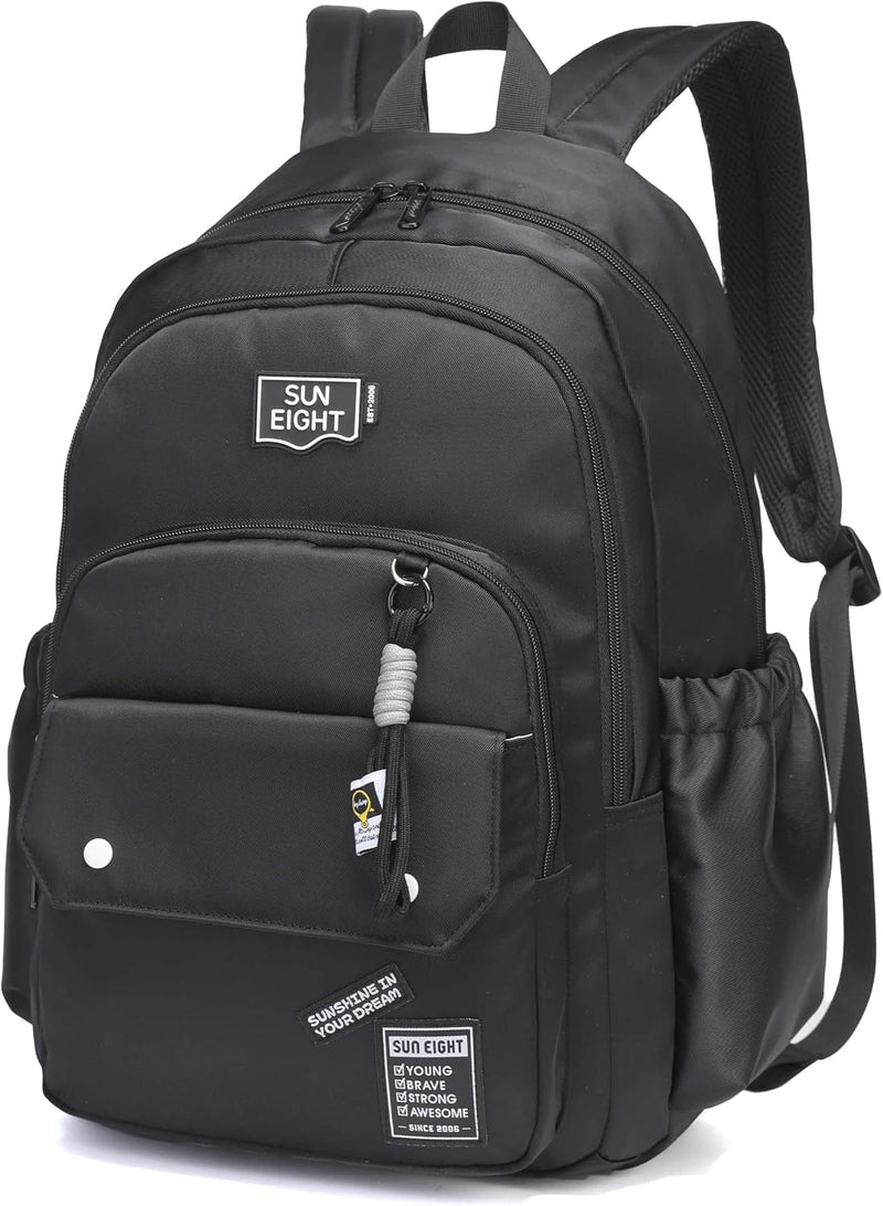 Premium 18.5-inch Light Weight School Backpack Water Resistant Polyester Black Colored Daypack for Boys and Girls, SE8485 - Black
