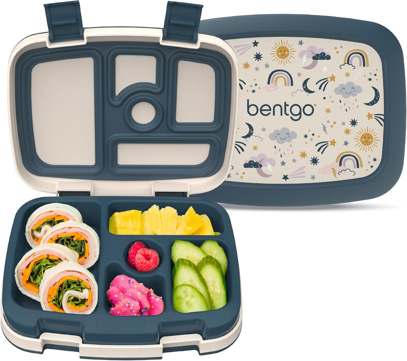 Bentgo Kids Prints Leak-Proof, 5-Compartment Bento-Style Kids Lunch Box - Ideal Portion Sizes for Ages 3 to 7 - BPA-Free, Dishwasher Safe, Food-Safe Materials (Dino Fossils) - Friendly Skies