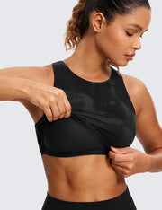 CRZ YOGA Butterluxe Womens Racerback High Neck Longline Sports Bra - Padded Workout Crop Tank Tops with Built in Shelf Bra