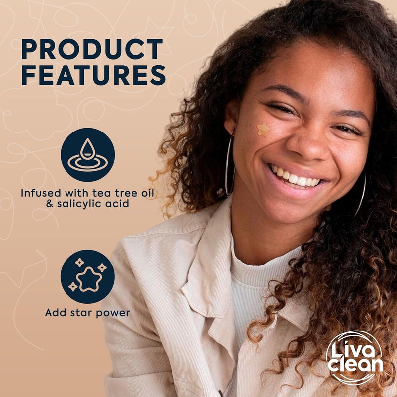 LivaClean Star Pimple Patches for Face w/Hydrocolloid, Salicylic Acid & Tea Tree, 240 Patches, Hydrocolloid Acne Patch, Cute Star Pimple Patch for Healing Stickers Zit Superstar