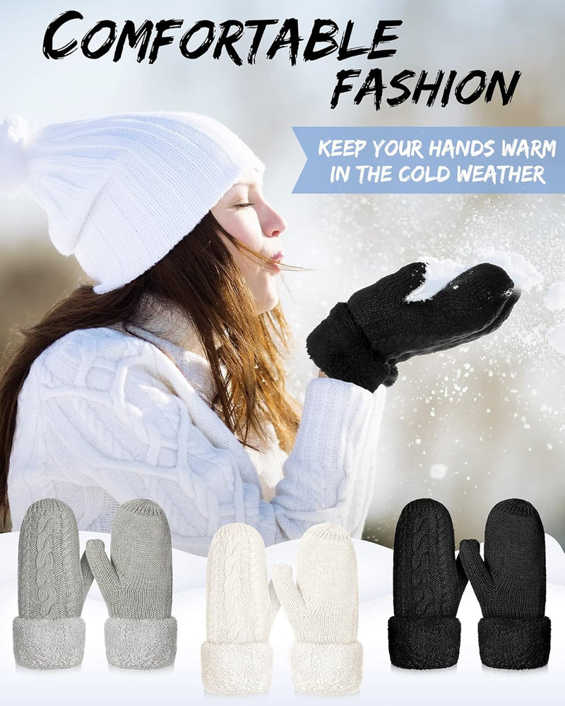 4 Pieces Women Winter Hat and Glove Set, Warm Knitted Beanie Hat Glove Snow Ski Skull Cap with Visor and Touchscreen Glove