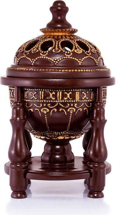 AM Charcoal Incense Burner - Bakhoor Burner, Oud Frankincense Resin Burner - for Office & Home Decor - Lavish 4 Pillar Black
