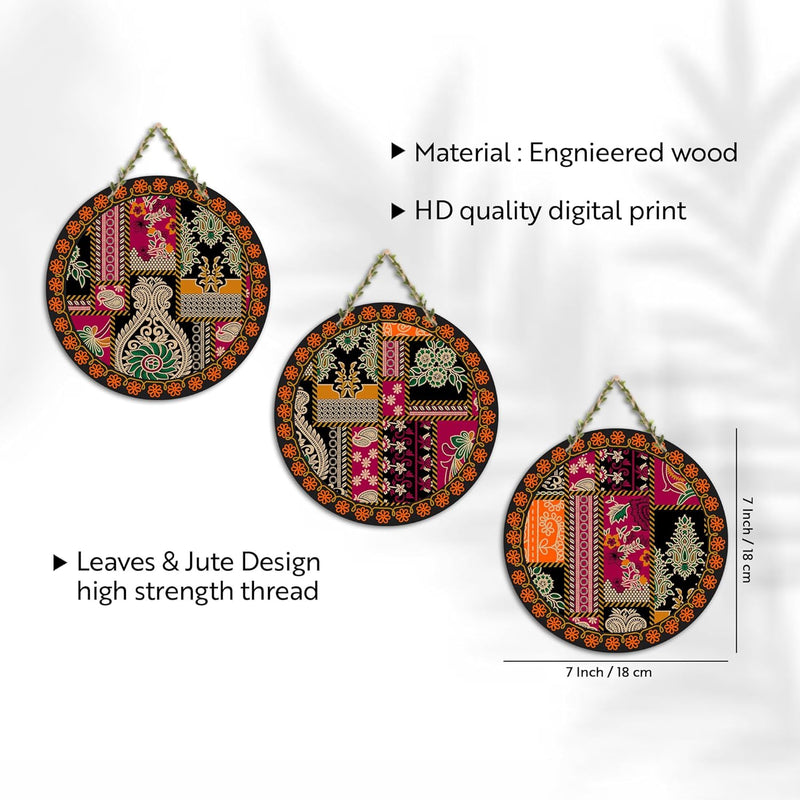 Artvibes Rajasthani Culture Wooden Wall Hanger for Home | Office | Living Room | Gift | Modern Decoration Items | Kitchen Wall Decor | Home Decor Hanging Items (WH_5012N), Set of 3