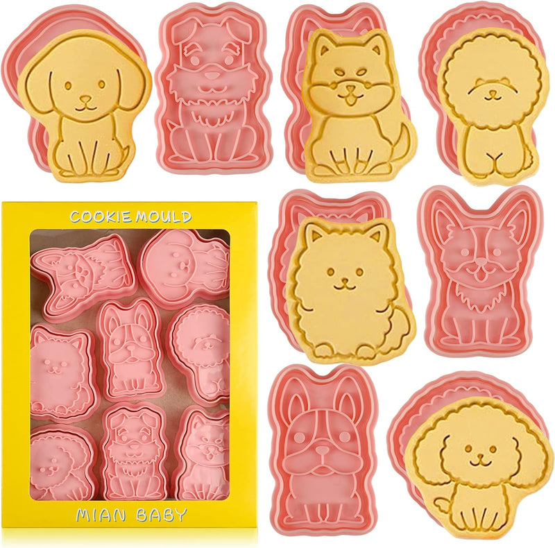 Sakolla (Set of 8) Christmas Cookie Cutters with Plunger Stamps Set, Gingerbread Boy/Girl Snowman Santa Claus Snowflake Christmas Tree Reindeer Cookie Cutters - Dog Cookie Cutters With Plunger Stamps
