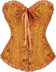 Corsets for Women Renaissance Floral Lace up Boned Overbust Corset Bustier Shapewear - Gold